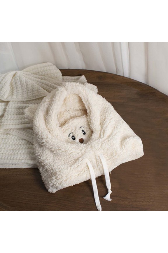 Women's Fleece Balaclava Hood, 3-in-1 Integrated Face Mask Neck Warmer and Beanie, Windproof Cold Weather Hood for Outdoor Running, Cycling, Skiing White2