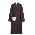 thumbnail image 1 of Women's Fleece Barthrobe Long Sleeve Crewneck Thicken Solid Heart Printed Hooded Pullover Robe Coffee Free Size, 1 of 6