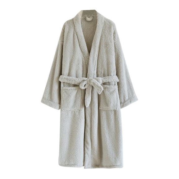 Women's Fleece Bathrobe Long Sleeve V Neck Solid Cardigan Robe with Pockets Green M