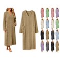 thumbnail image 1 of Women's Fleece Bathrobe V-Neck Long Sleeve Cable Knit Textured Robe with Pockets Cozy Homewear for Fall Winter, 1 of 7