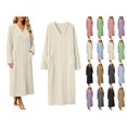thumbnail image 1 of Women's Fleece Bathrobe V-Neck Long Sleeve Cable Knit Textured Robe with Pockets Cozy Homewear for Fall Winter, 1 of 7