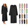 thumbnail image 1 of Women's Fleece Bathrobe V-Neck Long Sleeve Cable Knit Textured Robe with Pockets Cozy Homewear for Fall Winter, 1 of 7
