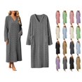 thumbnail image 1 of Women's Fleece Bathrobe V-Neck Long Sleeve Cable Knit Textured Robe with Pockets Cozy Homewear for Fall Winter, 1 of 7