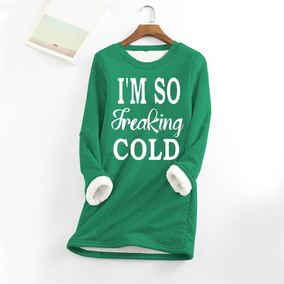 Women's Fleece Blouses Sherpa Thick Sweatshirt Winter Clothing Fashion Letter Printed Velvet Warm Top Causal Round Neck Long Sleeve Shirts Lined Loungewear