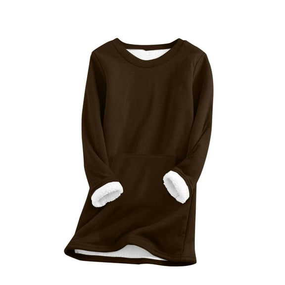 Women's Fleece Blouses Top Winter Thick Wool Warm Sweatshirts Lined Velvet Sherpa Sweatshirt Causal Crewneck Long Sleeve Shirts Pullover with Pocket