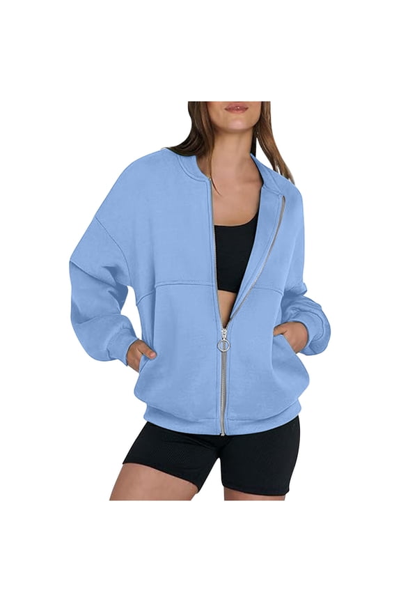 Women's Fleece Bomber Zip Jacket Plus Size Friendly with Pockets Casual Streetwear Fall Winter Comfort Outerwear Essential