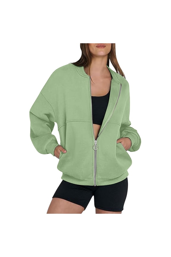 Women's Fleece Bomber Zip Jacket Plus Size Friendly with Pockets Casual Streetwear Fall Winter Comfort Outerwear Essential