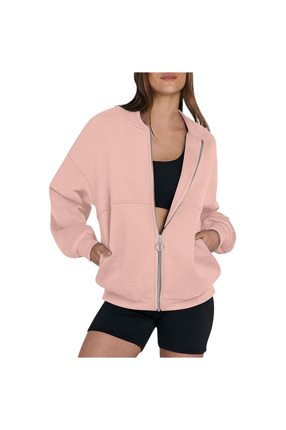 Women's Fleece Bomber Zip Jacket Plus Size Friendly with Pockets Casual Streetwear Fall Winter Comfort Outerwear Essential