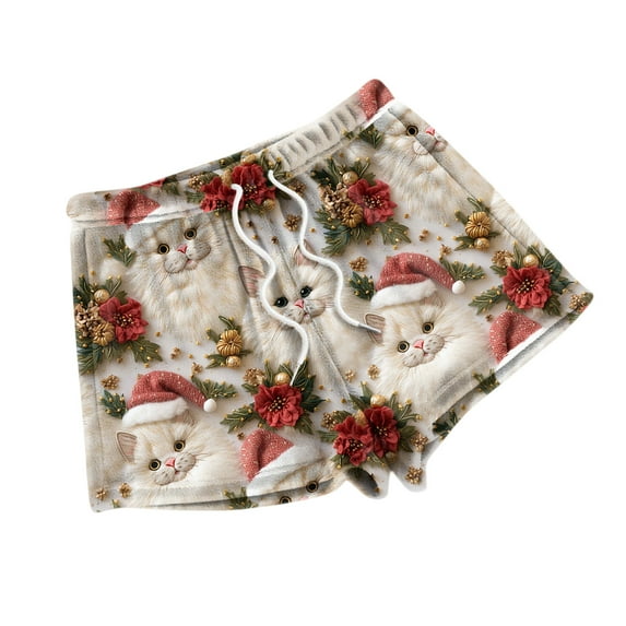 Women's Fleece Christmas Print Pajama Shorts - Fashionable Loose-Fit Casual Sleepwear, White Size XXL