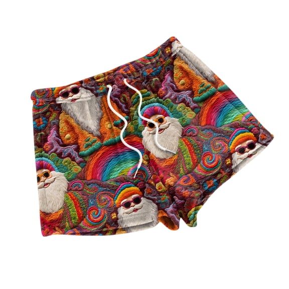 Women's Fleece Christmas Print Pajama Shorts - Fashionable Loose-Fit Casual Sleepwear, Wine Red Size L