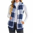 thumbnail image 1 of Women's Fleece Gilet Checked Jacket Bodywarmer Sleeveless Coat Plush Vest Jacket Ladies Zip-Up Waistcoat with Pocke Lightweight Outwear for Autumn Winter Blue XXL, 1 of 7