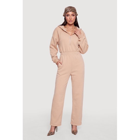 Women's Fleece Half Zip Hooded Jumpsuit