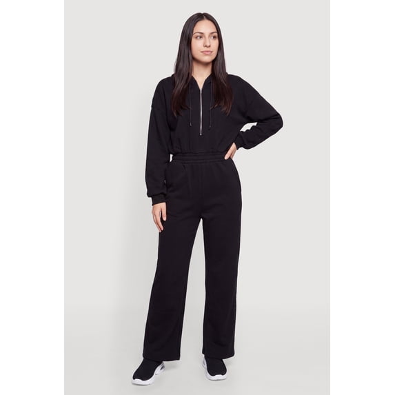 Women's Fleece Half Zip Hooded Jumpsuit