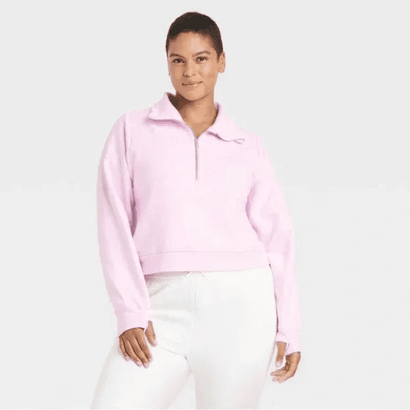 Women's Fleece Half Zip Pullover Sweatshirt Pink - Size Large
