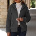 thumbnail image 1 of Women's Fleece Hooded Jacket, Lightweight Zip Up Coat, Soft Plush Outerwear, Spring Fall Transitional Wear, Cute Casual Short Coat, Cozy Pocket Front Design Dark Gray XXL, 1 of 4