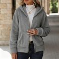 thumbnail image 1 of Women's Fleece Hooded Jacket, Lightweight Zip Up Coat, Soft Plush Outerwear, Spring Fall Transitional Wear, Cute Casual Short Coat, Cozy Pocket Front Design Light Ashy M, 1 of 4
