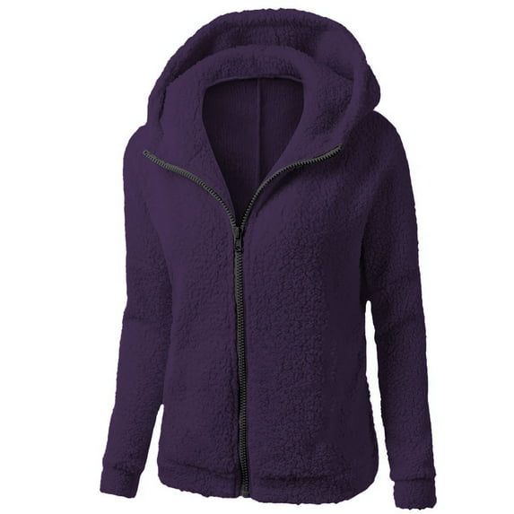 Women's Fleece Hooded Jacket Zip up Plush Coat Oversized Sherpa Lined Winter Warm Outerwear Long Sleeve Sweater Jackets