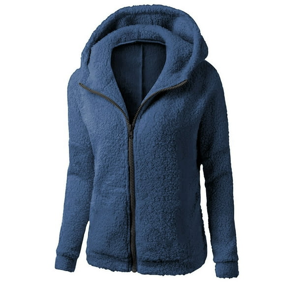 Women's Fleece Hooded Jacket Zip up Plush Coat Oversized Sherpa Lined Winter Warm Outerwear Long Sleeve Sweater Jackets