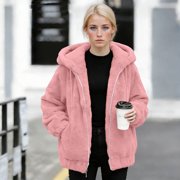 Womens Fleece Hooded Jackets, Sherpa Plush Hoodies Winter Fuzzy Warm Full Zip Coat Cozy Teddy Outerwear Hoodie with Pockets