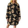 thumbnail image 1 of Women's Fleece Hooded Nightgown Cute Long Sleeve Flannel Sleepdress Fuzzy Sleepwear Pajama Loungewear with Pockets, 1 of 6