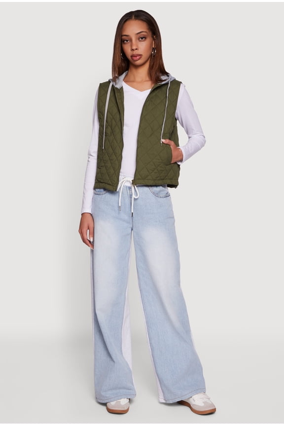 Women's Fleece Hooded Zip Front Quilted Vest