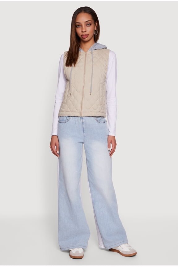 Women's Fleece Hooded Zip Front Quilted Vest