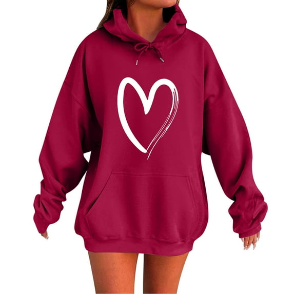 Women's Fleece Hoodie Hooded Tunic Sweatshirt Long Sleeve Tops Blouse Hooded Sweatshirts Wine M