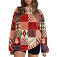 thumbnail image 1 of Women's Fleece Hoodie with Long Sleeve Round Neck, Casual Comfortable Loose-Fit Lightweight, Christmas Plaid Print for Vintage Sportswear,Vermilion,XL, 1 of 6