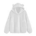 thumbnail image 1 of Women's Fleece Hoodie Long Sleeve Soft Warm Sherpa Bear Ear Hooded Sweaters Cute Sweatshirt Pullover Tops Loose (XL, White), 1 of 7