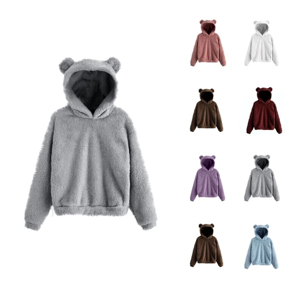 Women's Hoodie with Cute Bear Hood Fall Winter Long Sleeve Warm Hooded Sweatshirt Pullover Tops