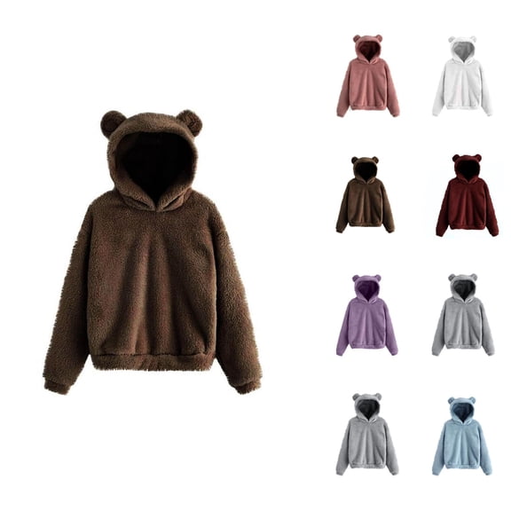 Women's Hoodie with Cute Bear Hood Fall Winter Long Sleeve Warm Hooded Sweatshirt Pullover Tops