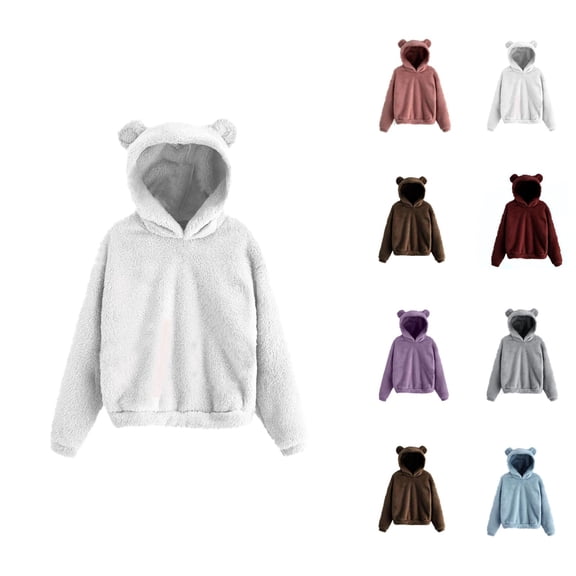 Women's Hoodie with Cute Bear Hood Fall Winter Long Sleeve Warm Hooded Sweatshirt Pullover Tops
