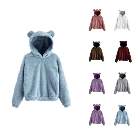 Women's Hoodie with Cute Bear Hood Fall Winter Long Sleeve Warm Hooded Sweatshirt Pullover Tops
