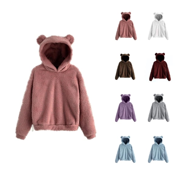 Women's Hoodie with Cute Bear Hood Fall Winter Long Sleeve Warm Hooded Sweatshirt Pullover Tops