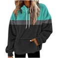 thumbnail image 1 of Women's Fleece Hoodies Trendy Color Block Long Sleeve Sweatshirts Drawstring Pullover Tops with Pocket Casual Loose Tops (L, Black-1), 1 of 5