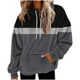 thumbnail image 1 of Women's Fleece Hoodies Trendy Color Block Long Sleeve Sweatshirts Drawstring Pullover Tops with Pocket Casual Loose Tops (S, Gray-1), 1 of 5
