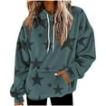 thumbnail image 1 of Women's Fleece Hoodies Trendy Star Graphic Long Sleeve Sweatshirts Drawstring Pullover Tops with Pocket Casual Loose Tops (XL, Army Green), 1 of 5