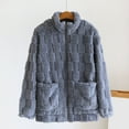 thumbnail image 1 of Women's Fleece Jacket Checkered Full Zip Outwear Warm Fall Winter Jacket with Pockets Blue XL, 1 of 6