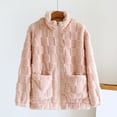 thumbnail image 1 of Women's Fleece Jacket Checkered Full Zip Outwear Warm Fall Winter Jacket with Pockets Pink L, 1 of 6