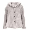 thumbnail image 1 of Women's Fleece Jacket Fluffy Fuzzy Hooded Coats Ladies Teddy Bear Coat Winter Plush Warm Jackets Sherpa Faux Fur Coat Button Down Outerwear, 1 of 6
