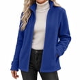 thumbnail image 1 of Women's Fleece Jacket Full Zip Long Sleeve Coat Stand Collar with Pocket,Lightweight Warm Fall Winter Daily Casual Comfy Wear,Blue,XL, 1 of 5