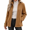 thumbnail image 1 of Women's Fleece Jacket Full Zip Long Sleeve Coat Stand Collar with Pocket,Lightweight Warm Fall Winter Daily Casual Comfy Wear,Brown,XXL, 1 of 5