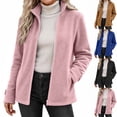 thumbnail image 1 of Women's Fleece Jacket Full Zip Long Sleeve Coat Stand Collar with Pocket,Lightweight Warm Fall Winter Daily Casual Comfy Wear,Pink,3XL, 1 of 5