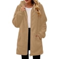 thumbnail image 1 of Women's Fleece Jacket Hooded Zip Up Long Sleeve Fuzzy Warm Coat Solid Color Outerwear with Pockets for Fall Winter Daily Wear Casual, 1 of 1