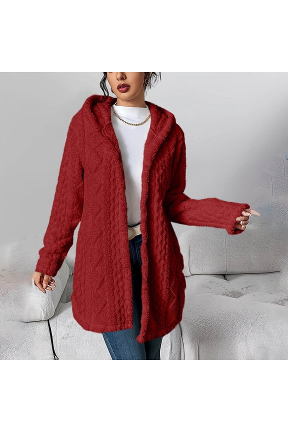 Women's Fleece Jacket Oversized Sherpa Hoodie Open Front Hooded Cardigan Cozy Soft Warm Long Sleeve Buttons Outerwear with Pockets