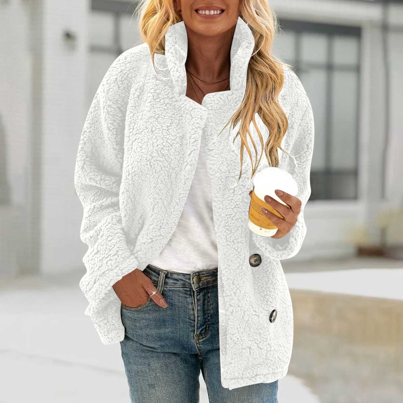 Women's Fleece Jacket Oversized Sherpa Teddy Bear Cardigan Faux