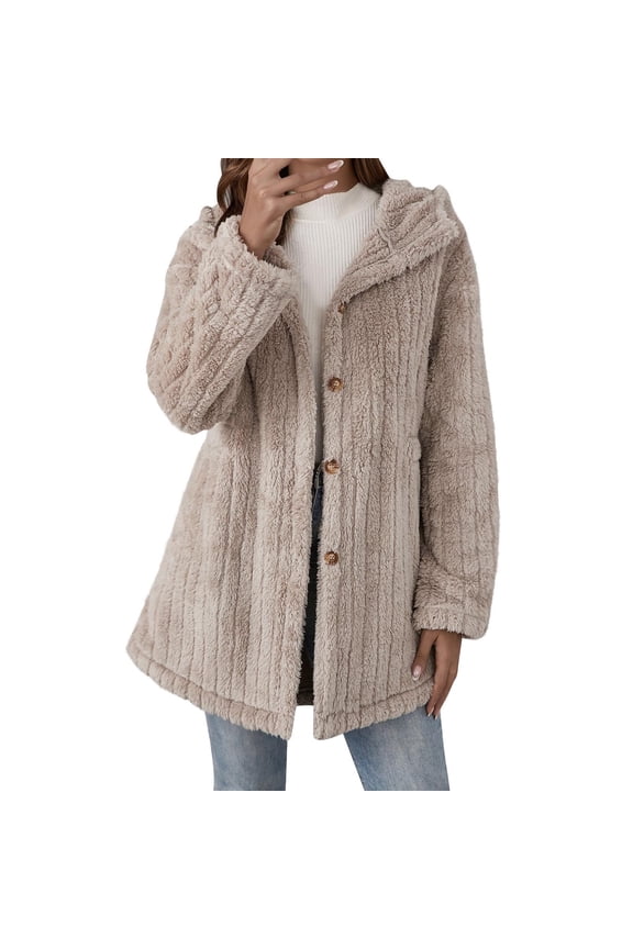 Women's Fleece Jacket Winter Solid Color Long Sleeve Casual Coat Plush Outerwear Soft Fabric Everyday Wear Cold Weather Fashion