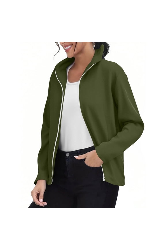 Women's Fleece Jacket Zip up Coat Lightweight Soft Warm Long Sleeve Outerwear with Pockets for Winter New Lightweight Jacket Women Dressy Army Green XL
