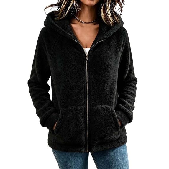 Tick Jacket Women's Fleece Jacket Zip Up Hooded Fuzzy Coats Winter Trench Coat ...
