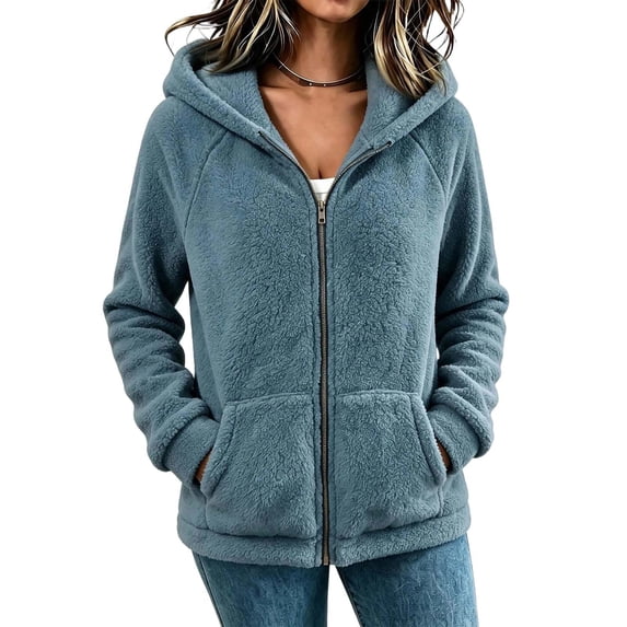 Tick Jacket Women's Fleece Jacket Zip Up Hooded Fuzzy Coats Winter Trench Coat ...
